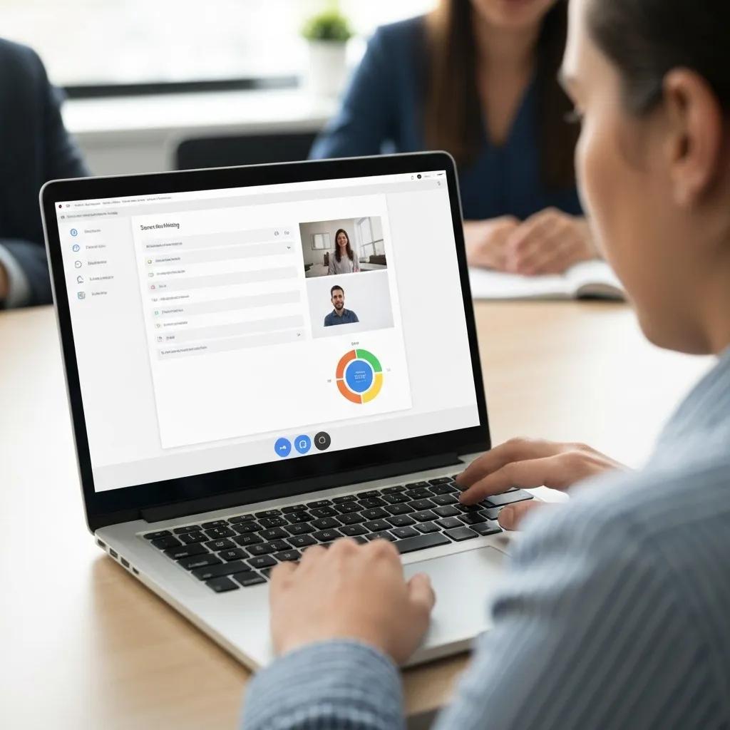 A professional engaged in a remote meeting, actively participating in a screensharing session.